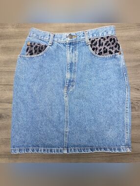 Y2K Palmettos Denim Pencil Skirt with Leopard Pocket Accents
